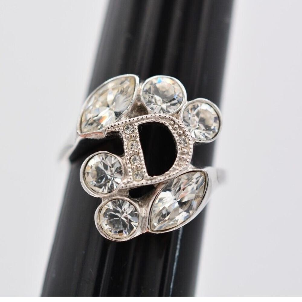 Christian Dior Vintage Crystal Ring Size 5 Logo D Rhinestone 2000's Y2K RARE